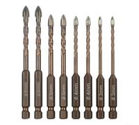Cross Hexagon Drill Bit Set 8pcs for Tile Glass Concrete Wood Plastic Metal, Multi-Material Masonry Borer for Electric Hand Drills