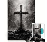 Cross in A Storm Jigsaw for Adults 1000 Pieces Unwind Game Rich Color Enjoyable Challenge Art Display (38x52cm)