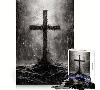 Cross in A Storm Jigsaw for Adults 1000 Pieces Unwind Game Rich Color Enjoyable Challenge Art Display (38x52cm)