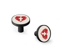 Cross in The Abstract Red Heart Cabinet Knobs and Wall Hooks, 6 Pack Modern Drawer Pulls with Black-Style Base, Solid Zinc Alloy Handles for Kitchen, Bathroom, Dresser