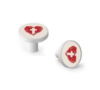 Cross in The Abstract Red Heart Cabinet Knobs and Wall Hooks, 6 Pack Modern Drawer Pulls with White-Style Base, Solid Zinc Alloy Handles for Kitchen, Bathroom, Dresser