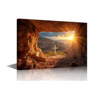 Cross in the Cave, Easter Banner Wall Art Christian Pictures for Wall Crucifix Cross Paintings Jesus Christ Print Pictures Religious Artwork for Church Living Room Decor Bedroom Decor 36"Wx24"H