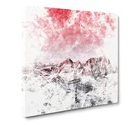 Cross in the Mountains Watercolour Canvas Print | Gallery Wrapped 30mm Frame Wall Art | 14x14 inches | Ready to Hang | Modern Landscape Picture | Living Room Bedroom Lounge Office