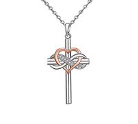 Cross Infinity Pendant Necklace Crystal Heart Leaf Crucifix Necklace Religious Christian Lucky 8 Jewelry for Women Girls Teens (Silver B)