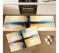 Cross Kitchen Mats Sets, 2 Piece Abstract Painting Kitchen Rugs, Waterproof Non-slip Anti-Fatigue Home Runner Washable Standing Floor Mats 40x60cm+40x120cm Beige