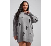 Cross Knitted Jumper Yours Grey 26-28
