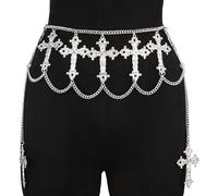 Cross Layered Waist Chain Belt - Punk Gothic Crossover Body Belly Chains Tassel for Women Girl