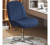 Cross Legged Office Chair Armless Office Desk Chair No Wheels High Back Swivel Task Chairs Height Adjustment Computer Chair For Vanity Home Office Bedroom (Color : /Dark blue)