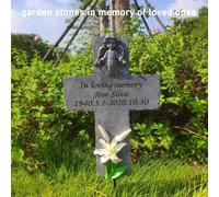 Cross Memorial Stones Grave Markers, Personalized Memorial Cross Markers Plaques Headstones Cemetery Stones Engraved with Any Message, Outdoor Memoirial Gifts for Someone Lost, 11.4" Tall