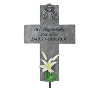 Cross Memorial Stones Grave Markers, Personalized Memorial Cross Markers Plaques Headstones Cemetery Stones Engraved with Any Message, Outdoor Memoirial Gifts for Someone Lost, 11.4" Tall