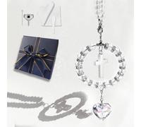 Cross Mini Urn for Car Rear View Mirror Hanging, Small Cremation Ashes Car Charm Keepsake, Crystal Sympathy Suncatcher Miniature Stainless Steel Urn, Memorial Grief Gift for Loss of Loved One