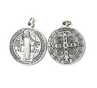 Cross My Heart 11mm Saint St Benedict ROUND Exorcism Silver Oxidised Medal Charm Pendant Only