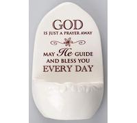 Cross My Heart God is Just a Prayer Away, May he Guide you and bless you every day - Porcelain Ceramic Holy Water Font 13cm