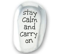 Cross My Heart Stay Calm and Carry On Polished Silver Coloured Metal Thumb Stone Pocket Token Keepsake 4 cm 2.7cm