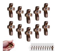 Cross My Heart Wooden Fidget Tokens for Anxiety - Hand Prayer Cross for Meditation & Stress Relief, Solid Wood, Pack of 10 with Organza Bags, Inspirational Christian Gifts