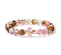 Cross Natural Stone Bracelet,8mm Pink-Brown Bead with Cross Charm Handmade Beaded Bangles for Men Women Jesus Christian Gifts 8mm