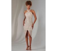 Cross Neck Slit Bodycon Dress Jolie Moi Beige 10