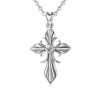 Cross Necklace, 925 Sterling Silver Celtic Knot Pendant Necklace AEONSLOVE Jewellery for Mom Girlfriend Wife, Cross with CZ
