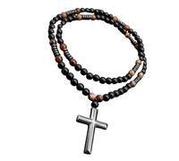 Cross Necklace for Men - Beaded Stone Spiritual Jewelry, Handcrafted Religious Accessory for Daily Wear, Meditation & Faith-Based Events, Unisex