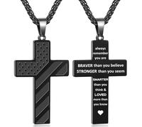 Cross Necklace for Men, Bible Verse American Flag Pendant Gifts for Birthday Christmas, First Communion Baptism Christian Religious Gifts, S, Stainless Steel, No Gemstone