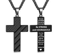 Cross Necklace for Men, Bible Verse American Flag Pendant Gifts for Birthday Christmas, First Communion Baptism Christian Religious Gifts, S, Stainless Steel, No Gemstone