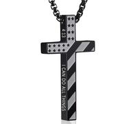 Cross Necklace for Men Boys Black American Flag Bible Verse Stainless Steel Cross Chain Pendant for Men Boys Religious Christian Catholic First Holy Communion Baptism Confirmation Jewelry Gifts 4:13