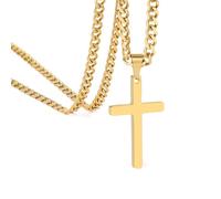 Cross Necklace for Men, Silver/Gold Cuban Chain 18-26 Inch,316L Stainless Steel Mens Cross Necklace, 18 inches, Stainless Steel, No Gemstone