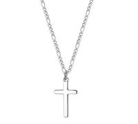 Cross Necklace for Men Stainless Steel Figaro Chain Cross Pendant Necklace Plain Polished Simple Faith Jewelry Gift for Men Women 16-24 Inches, Metal, Cubic Zirconia