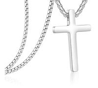 Cross Necklace for Men, Stainless Steel Mens Cross Chain, Cubic Zirconia Cross Crucifix Pendant Necklaces Jewelry Gift Box Chain 18-24 Inch