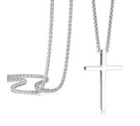 Cross Necklace for Men, Stainless Steel Mens Cross Chain, Cubic Zirconia Cross Crucifix Pendant Necklaces Jewelry Gift Wheat Chain 18-24 Inch, 24 Inches, Stainless Steel, No