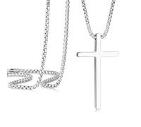 Cross Necklace for Men, Stainless Steel Mens Cross Chain, Cubic Zirconia Cross Crucifix Pendant Necklaces Jewelry Gift Box Chain 18-24 Inch