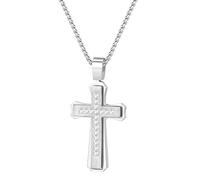 Cross Necklace for Men, Stainless Steel Mens Cross Chain, Cubic Zirconia Cross Crucifix Pendant Necklaces Jewelry Gift Box Chain 18-24 Inch