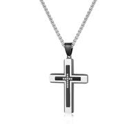 Cross Necklace for Men, Stainless Steel Mens Cross Chain, Cubic Zirconia Cross Crucifix Pendant Necklaces Jewelry Gift Wheat Chain 18-24 Inch, 22 Inches, Stainless Steel, Cubic