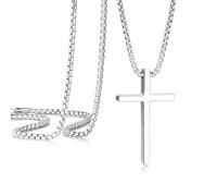 Cross Necklace for Men, Stainless Steel Mens Cross Chain, Cubic Zirconia Cross Crucifix Pendant Necklaces Jewelry Gift Box Chain 18-24 Inch