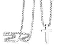 Cross Necklace for Men, Stainless Steel Mens Cross Chain, Cubic Zirconia Cross Crucifix Pendant Necklaces Jewelry Gift Box Chain 18-24 Inch