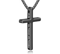 Cross Necklace for Men, Stainless Steel Pendant Box Chain Jewelry, Christmas Stocking Stuffers, Christian Baptism Birthday Men Ideas Gifts, One size, Stainless Steel, Abalone