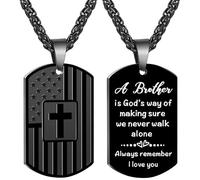 Cross Necklace for Son Brother Dad, Dog Tag American Flag Necklace for Birthday Christmas Fathers day, Christian Religious Gifts, S, Stainless Steel, No Gemstone