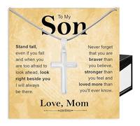 Cross Necklace for Son, To My Son Necklace from Mom and Dad, Christmas Gifts with Message Card and Box, Stainless Steel, No Gemstone