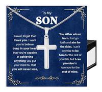 Cross Necklace for Son, To My Son Necklace from Mom and Dad, Christmas Gifts with Message Card and Box, Stainless Steel, No Gemstone