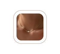 Cross Necklace for Women 14K Real Gold/Silver Plated Dainty Small Cross Pendant Choker Simple Trendy Cute Cross Charm Chain Necklace Faith Jewelry Religious Minimalist Gift for Teen Girls Kids