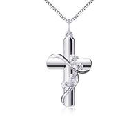 Cross Necklace for Women 925 Sterling Silver Cubic Zirconia Faith Hope Love Cross Pendant Necklace Christian Crucifix Jewellery Easter Gifts,Box Chain 18 inches