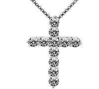 Cross Necklace, Personalized Jesus Jewellery for Women Men, 925 Sterling Silver/Stainless Steel 14kt White Gold Diamond Cross Pendant Necklace, 24 cm, 0.88 g, Crystal Stones, Silver