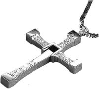 Cross Necklace-Stainless Steel Cross Necklace for Women&Men with Long Chain-Silver Mens Necklaces with Small Diamonds(Silver)Fast and The Furious Dominic Vin Diesel Stainless Steel Byzantine chain