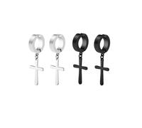 Cross Non-pierced Clip On Hoop Earrings Set Stainless Steel Prayer Drop Fake Dangle Earrings