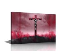 Cross of Jesus from the Bible Wall Decor Religious Jesus Christian Picture 1 Panel Canvas Wall Art Painting Printed Poster Home Decor for Living Room Framed Ready to Hang 24"Wx16"H