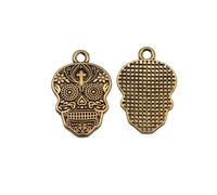 Cross-Patterned Skull Charms For Bead Stringing Works, 22x15mm, Antique Gold Color, 10 Pieces