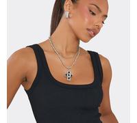 Cross Pendant Detail Layered Chain Necklace In Silver, Women's Size UK 0