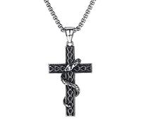 Cross Pendant,Gothic Snake Cross Pendant Necklace for Men, Stainless Steel Hip Hop Jesus Cross Pray Pendant Necklace Punk Cross Religious Animal Jewelry