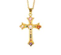 Cross Pendant Necklace For Women Dainty Colorful Cubic Zirconia Cross Necklace 18K Gold-Tone Plated Faith Religious Jewelry For Wife Daughter Friend Color B
