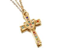 Cross Pendant Necklace For Women Gold Plated Heart Shape Crucifix Necklace With Cubic Zirconia Infinity Love Of God Heart Jewelry For Anniversary Colorful